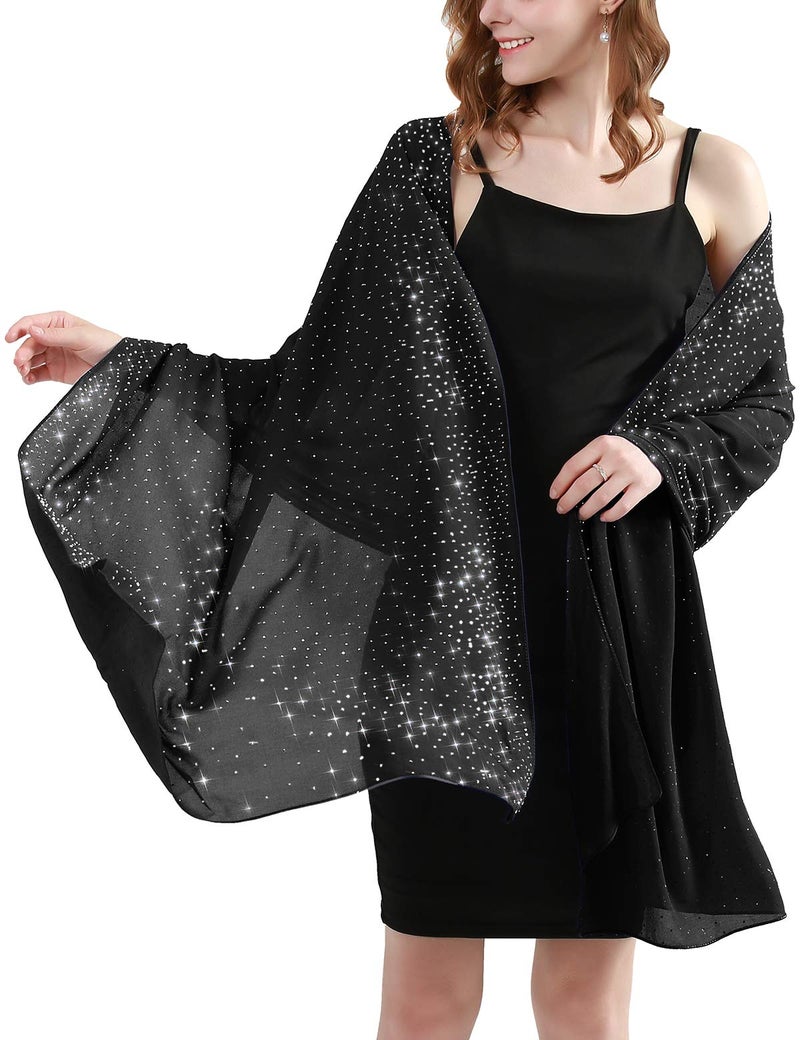 BANETTETA Black Shawls and Wraps for Evening Dresses Wrap Cover Up Formal Shawl Wraps for Women (Black) - Image 1